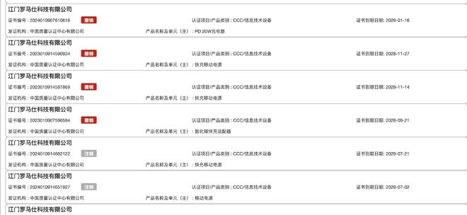 罗马仕充电宝3C证书被大批暂停注销，抖音官方店铺已全部下架