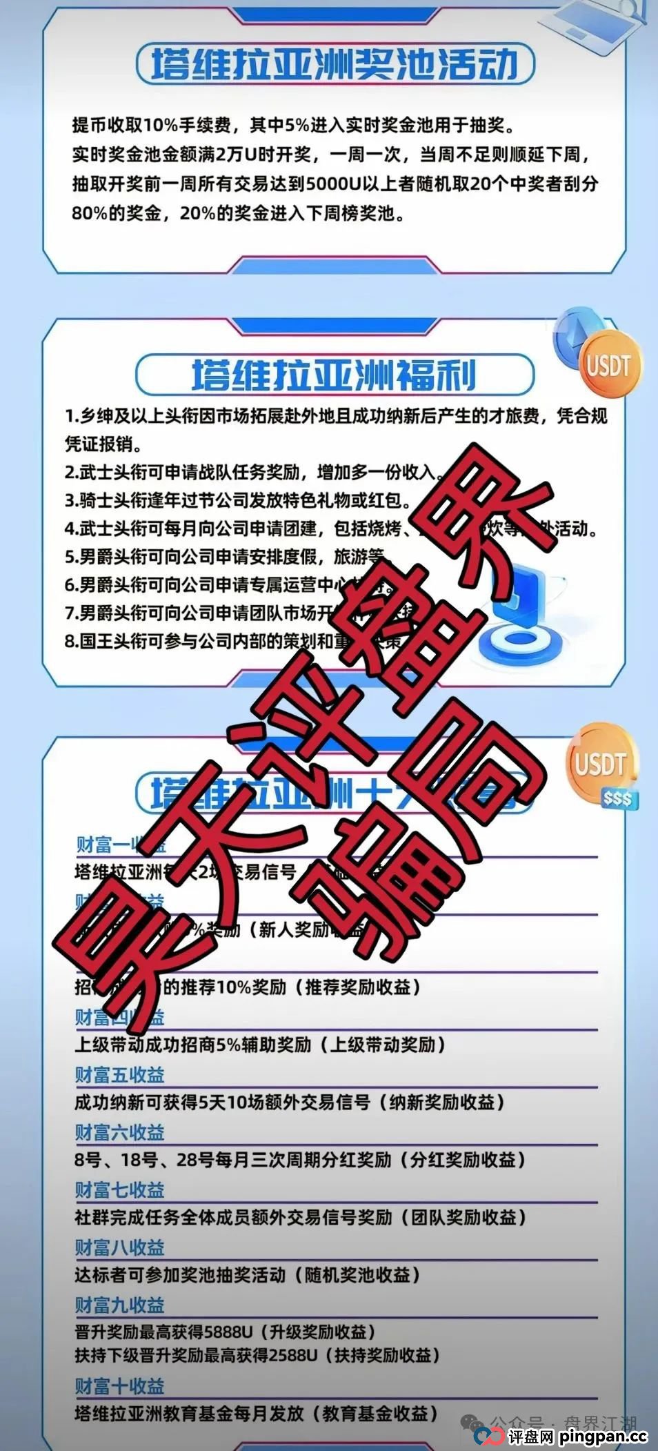 塔维拉亚洲资金盘骗局原悦比特诈骗团伙所开，典型的一轮圈韭菜盘，这伙诈骗团伙一个月开几个韭菜盘，看见一定要远离！