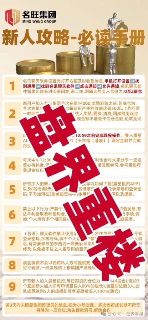 名旺集团（晨星投资）股票跟单类资金盘骗局，开始大量单割会员，即将崩盘跑路！