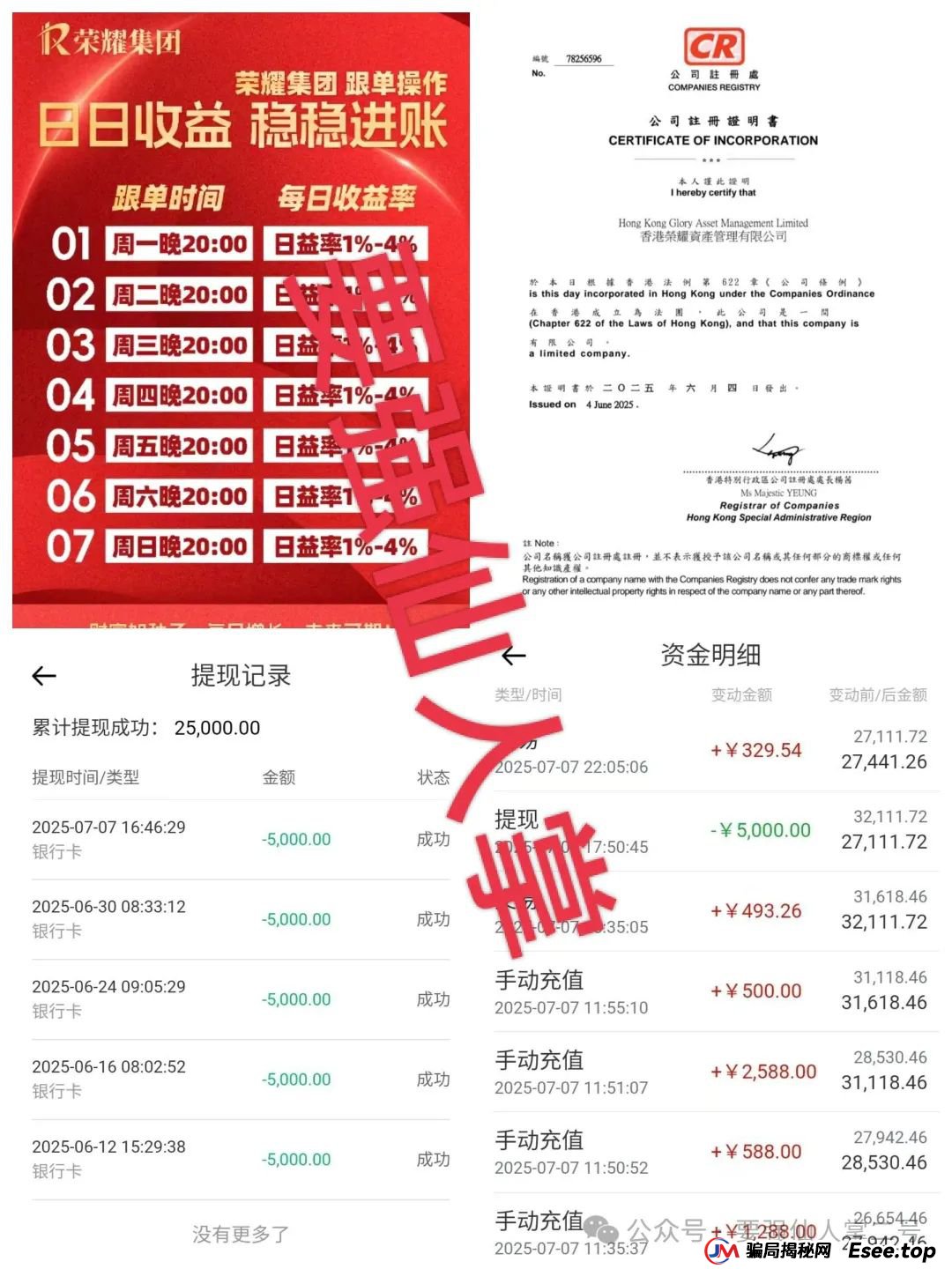 警惕！“荣耀集团嘉悦国际”跟单类资金盘骗局，正在疯狂收割，还在参与的抓紧时间撤离！